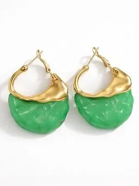 Green Sculpted Hoop Earrings